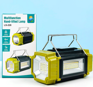 Ліхтар переносний акумуляторний LS-228-Led White-Red-Blue-Yellow, павербанк, сонячна батарея, зу Type-C (LUX) 3945 фото