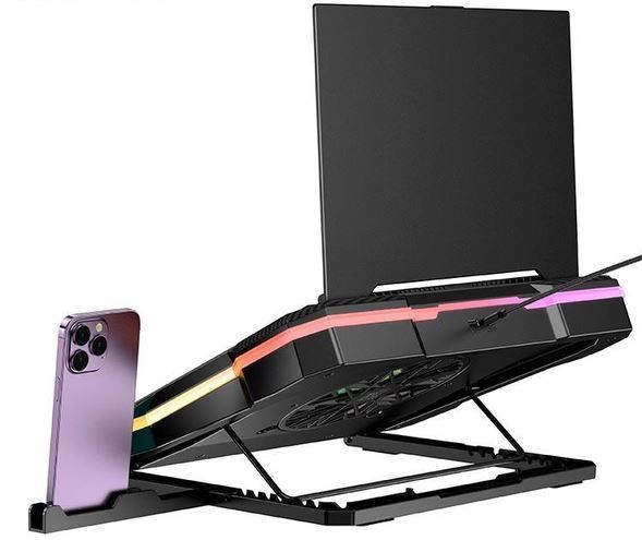 Підставка для Ноутбука Hoco Monnlight RGB notebook cooling holder DH20 |10RGB Mode, 7 level, 2USB| (UPD) Black 4045 фото