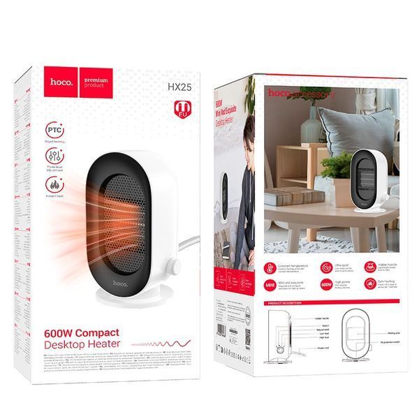 Обігрівач HOCO compact desktop heater HX25 |600W, 3 levels| (UPD) White 7105 фото