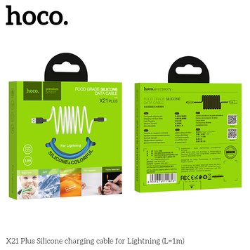 Кабель Hoco Lightning Silicone X21 Plus | 1m, 2.4A | (UPD) black/white 2576 фото