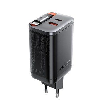 МЗП ACEFAST PD GaN charger with retractable cable (+Кабель Type-C ) A111 |2USB-C/1USB-A, 67W/4.5A| (UPD) Black 7456 фото