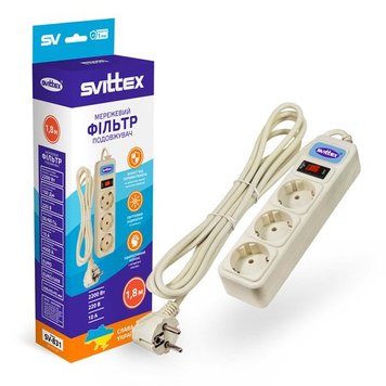 Сетевой фильтр Svittex SV-831, 3 гнезда, 1.8m (DS) White 2432 фото