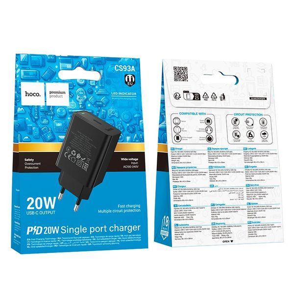 МЗП HOCO Leader single port charger CS93A |1 Type-C, 20W/3A, PD (UPD) Black 7357 фото