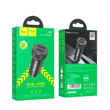 Адаптер автомобільний Hoco Level dual port Car charger Z49 |2USB, 12W, 2.4 A (UPD) Black 2774 фото