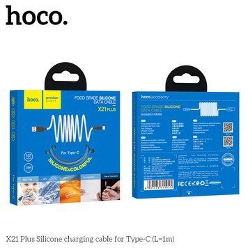 Кабель HOCO X21 Plus USB для Type-C 3A, 1m, silicone, silicone connectors, Black+Blue 2384 фото