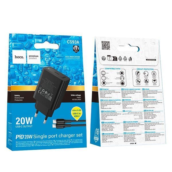 МЗП HOCO (+ Кабель C to C) Leader single port charger set CS93A |1 Type-C, 20W/3A, PD (UPD) Black 7358 фото