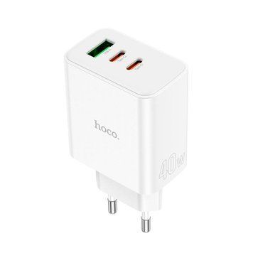 МЗП HOCO Pure power three-port C126A | 1USB/2Type-C, 40W/3A, PD/QC| (UPD) White 2158 фото