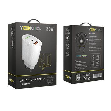 МЗП YOKI Led series YK-20PD+Qc, Type-C+USB, 20W, Fast charging (MM) White 5104 фото