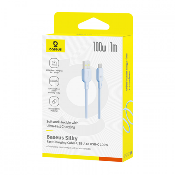 Кабель Baseus Silky Series USB to Type-C 100W 1m(Супер силикон) (ММ) Blue 6159 фото
