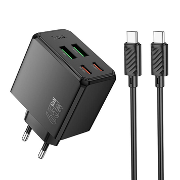 СЗП HOCO Ocean charger CS19A (с кабелем Type-C - Type-C) |2USB/2Type-C, 65W/3A, PD/QC| (UPD) Black 5933 фото