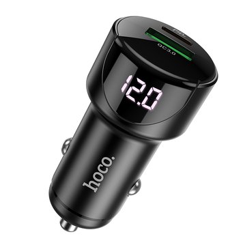 Адаптер автомобільний Hoco Light road dual port digital display Car charger Z42 |1USB/1Type-C, 5A, PD20W/QC3.0| (UPD) Black 1818 фото