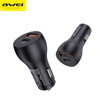 Адаптер автомобильный AWEI C-822 |1USB/1Type-C, QC/PD, 3A, 18W| (UPD) Black 7210 фото