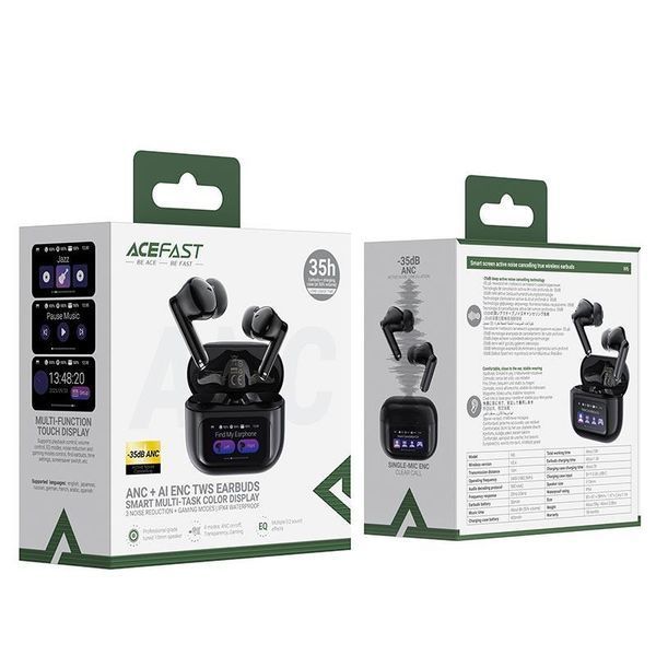 Беспроводные наушники ACEFAST smart screen active noise cancelling true wireless earbuds W6 IPX4 |BT5.4, 8/35h, 35/400mAh, ANC| (UPD) Black 7459 фото