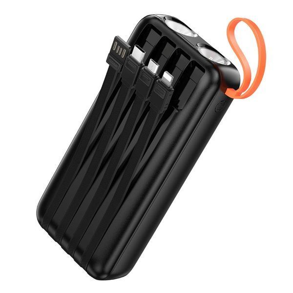 Портативная батарея HOCO Spirit dual lighting four-cable power bank J151A 20000mAh | 1USB/1Type-C+Combo Cable, 10W/2A| (UPD) Black 7410 фото