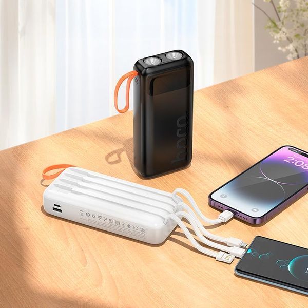 Портативная батарея HOCO Spirit dual lighting four-cable power bank J151A 20000mAh | 1USB/1Type-C+Combo Cable, 10W/2A| (UPD) Black 7410 фото