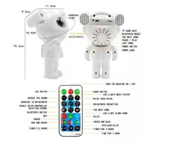 Лазерний нічник-проектор зоряного неба Astronaut XL-731, Speaker (Lux) White 3700 фото