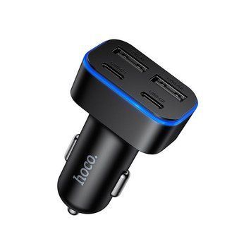 Адаптер автомобільний Hoco Barry four-port Car charger Z63 |2USB/2Type-C, 15W/3A| (UPD) Black 7361 фото