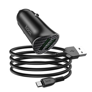 Адаптер автомобільний HOCO Micro USB cable Farsighted dual port QC3.0 car charger set Z39 |2USB, QC3.0, 3A/18W| (шнур)(UPD) Black 1799 фото