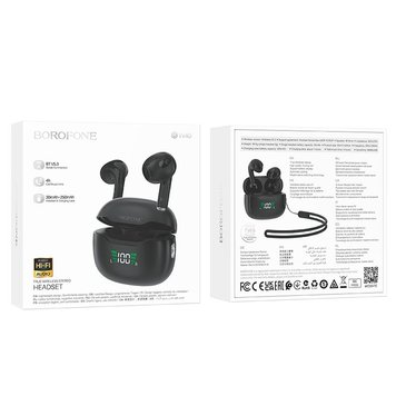 Бездротові навушники Borofone Gratified true wireless BT headset BW40 |BT5.3, 30/250mAh, 4h| (UPD) Black 2463 фото