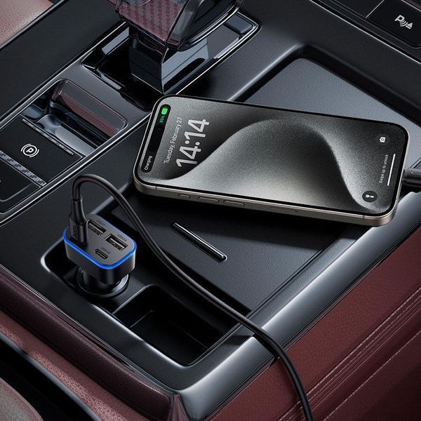 Адаптер автомобильный Hoco Barry four-port Car charger Z63 2USB/2Type-C, 15W/3A| (UPD) Black 7361 фото