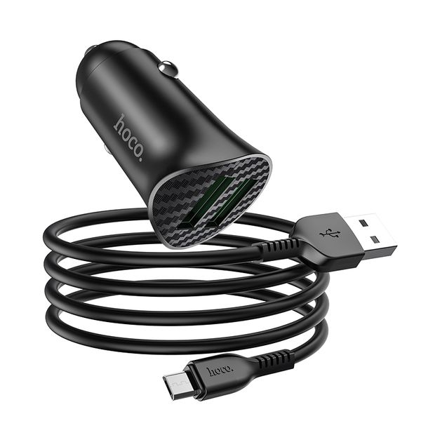 Адаптер автомобильный HOCO Micro USB кабель Farsighted dual port QC3.0 car charger set Z39 |2USB, QC3.0, 3A/18W| (шнур)(UPD) Black 1799 фото