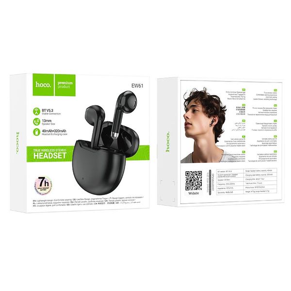 Бездротові навушники HOCO June true wireless BT headset EW61 |BT5.3, 40/320mAh, 7h|(UPD) Black 2856 фото