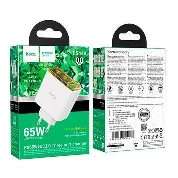 МЗП Hoco Smart charger CS44A |2Type-C/1USB, QC/PD, 65W/3A| (UPD) White 3201 фото