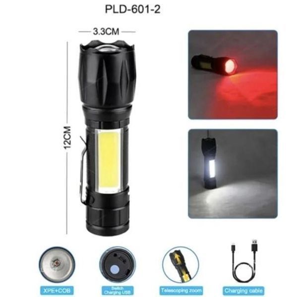 Ліхтар W601-XPE(RED)+COB(white), Li-Ion акумулятор, ЗУ microUSB, zoom, (LUX) 3702 фото