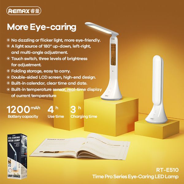 Лампа REMAX Time Pro Series Eye-Caring LED Lamp RT-E510 |1200mAh аккумулятор, 3-4h, t-Sensor| (UPD) White 1752 фото