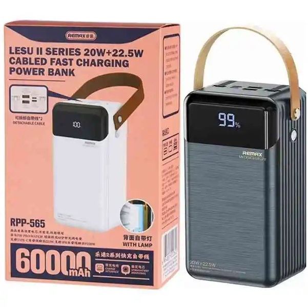 Портативна батарея Remax RPP-565 60000mAh, 2USB+Type-C+Lightning, QC/PD, 22.5W (UT) Black 7262 фото
