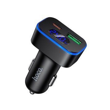 Адаптер автомобільний Hoco Barry dual port digital display Car charger Z63B |1USB/1Type-C, 48W/3A, PD/QC| (UPD) Black 7363 фото