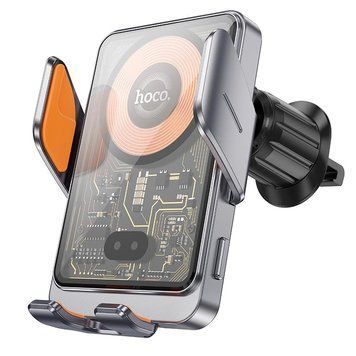 Тримач в машину Hoco Transparent Discovery Edition wireless fast charging Car holder(зарядка) (air outlet) HW7 |15W| (UPD) Black 2222 фото