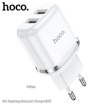 МЗП HOCO Aspiring dual port charger N4 |2USB, 2.4A| (БЕЗ ШНУРА) (UPD) (white) 1901 фото