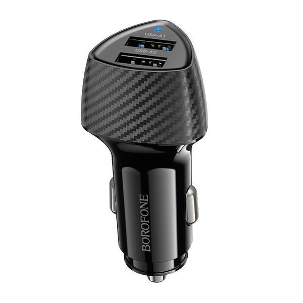 Адаптер автомобільний BOROFONE Solid dual-port car charger BZ31A |2USB, 17W/3.4A Max| (UPD) Black 7213 фото