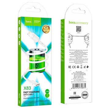 Кабель Hoco USB to Lightning Victory charging data cable X83 |1m, 2.4A| (UPD) White 2617 фото