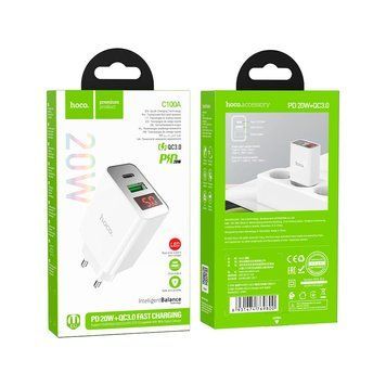 МЗП Hoco C100A PD20W+QC3.0 charger with digital display White 1545 фото