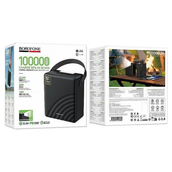Портативная батарея BOROFONE Myriad PD+light Power BJ85 100000mAh |4USB/2Type-C/Lightning, 22.5W/3A, PD/QC| (UPD) Black 7414 фото