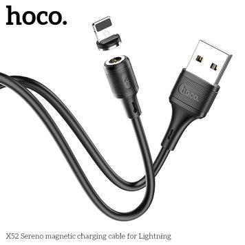 Кабель HOCO USB- Lightning магнитный Sereno X52 |1.2m, 2.4A| (UPD) (black) 1673 фото