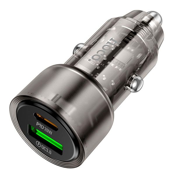 Адаптер автомобільний Hoco Spacious Car charger Z52 |1USB/1Type-C, 38W/3A, PD/QC| (UPD) Black 1794 фото