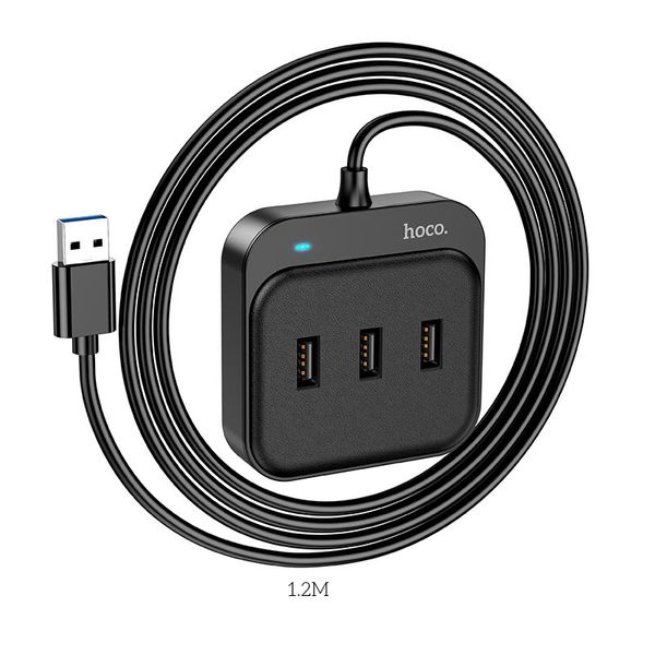 Hub адаптер Hoco Easy 4-in-1 converter HB31 (USB to USB3.0 + USB2. 0*3)(L=1.2 M)(UPD) Black 2847 фото