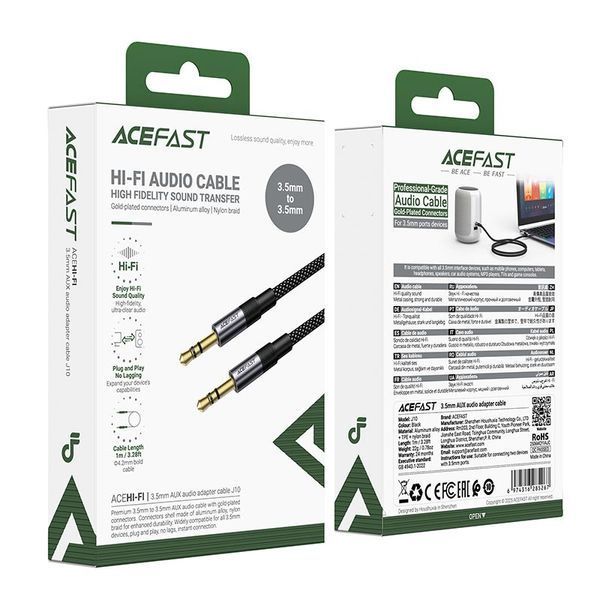 Кабель ACEFAST 3.5mm AUX audio adapter cable J10 |1.2m| (UPD) Black 7514 фото
