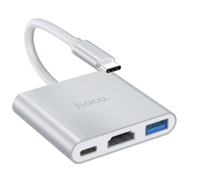 Hub адаптер Hoco Type-C Easy Use HB14 |Type-C to USB3.0/HDMI/Type-C PD| (MMA) White 3955 фото