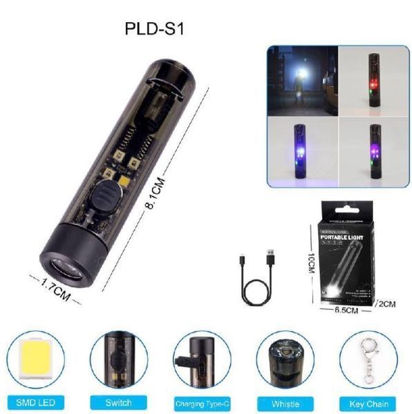 Ліхтар S1-LED+SMD(RGB), Li-Ion акумулятор, карабін, свисток, ЗУ Type-C, Box (LUX) 4006 фото