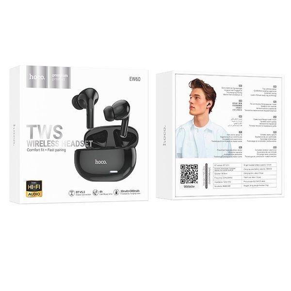 Беспроводные наушники HOCO Norman true wireless BT headset EW60 | BT5.3, 30/300mAh, 4h | (UPD) Black 2857 фото