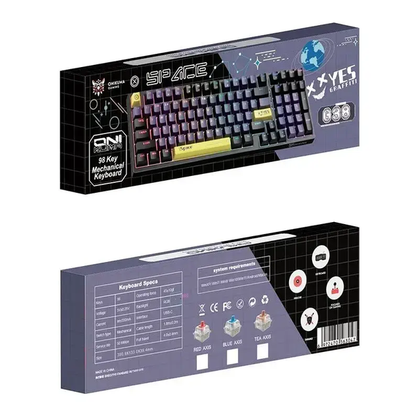Дротова клавіатура Onikuma Three Color Wired Mechanical Keyboard 98 Keys G38 |ENG Layouts| (UPD) Black 5816 фото