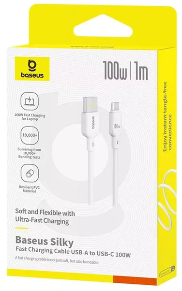 Кабель Baseus Silky Series USB to Type-C 100W 1m(Супер силікон) (ММ) White 5714 фото