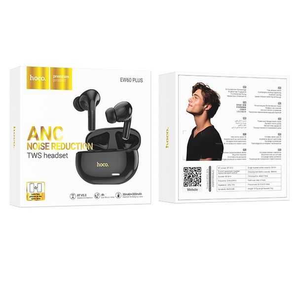 Беспроводные наушники HOCO Norman true wireless BT headset EW60 plus |BT5.3, 30/300mAh, 4h| (UPD) Black 2971 фото