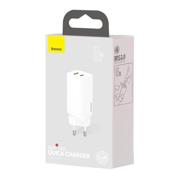 СЗУ Baseus GaN2 Lite Quick Charger C+U 65W EU (MM) White 6167 фото
