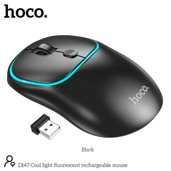 Бездротова комп'ютерна миша HOCO Cool light fluorescent rechargeable mouse DI47 |2.4G/BT| (UPD)Black 1966 фото