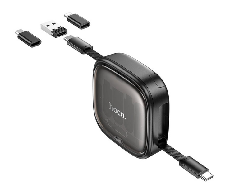 Кабель Hoco Retractable charging data Cable set U140 |0,95m, PD27/60W, 3A| (UPD) Black 3958 фото